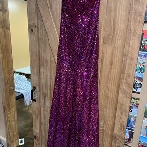 Tiffany Designs Sparkling Magenta Sequin Mermaid Gown